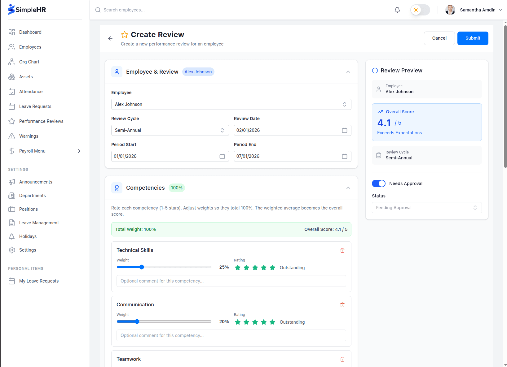Performance Reviews Module